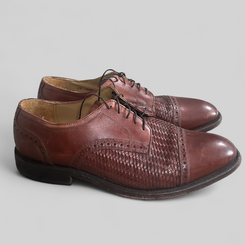 Johnston & Murphy Ellsworth‎ Cap Toe Woven Leather Dress Shoes Mens 10